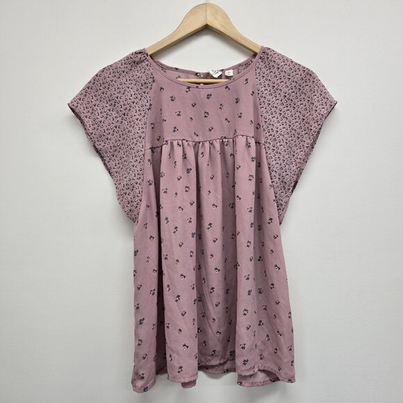 Gap Floral Blouse Women's Size Medium Mauve Romantic Keyhole Back Flowy EUC - Picture 1 of 7